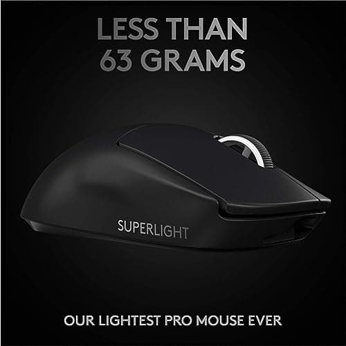 Logitech G PRO X SUPERLIGHT Wireless Gaming Mouse, Ultra-Lightweight, HERO 25K Sensor, 25,600 DPI, 5 Programmable Buttons, Long Battery Life, Compatible with PC / Mac - Black