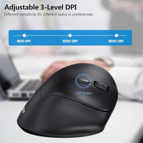 AUTLEY Ergonomic Mouse for Large Hands, Rechargeable Vertical Mouse, 2.4GHz Wireless Computer Mouse for Windows/macOS - 6 Buttons, Low Power Warning, 800/1200/1600 DPI, Black