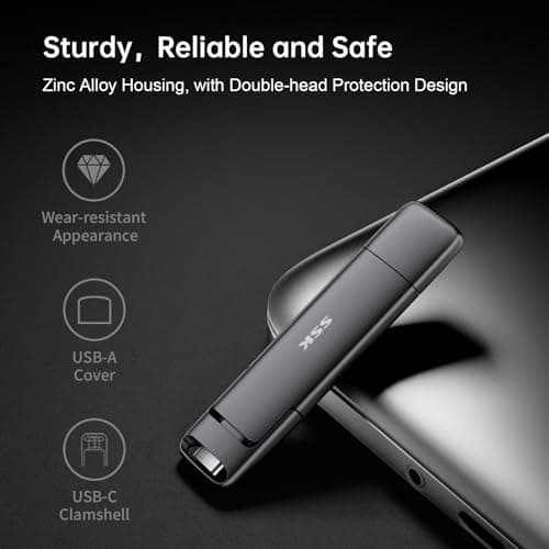 SSK 1TB USB Drive,External SSD Fast 550MB/s 2-in-1 Dual-Drive Type C+ A USB3.2 Gen2 Solid State ThumbDrive SSD-Stick for iPhone 15/PS4/Android Phone/Tablet/Windows/Mac