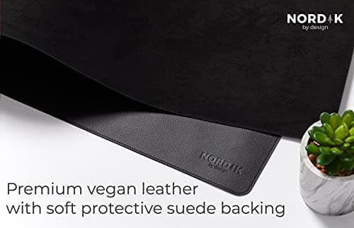 Nordik Leather Desk Mat Cable Organizer - Pebble Black 35 X 17 inch - Premium Mouse Mat - Felt Vegan Leather Desk Pad Protector - Desk Blotter Matt Keyboard - Large Desk Matt for Desktop Computer