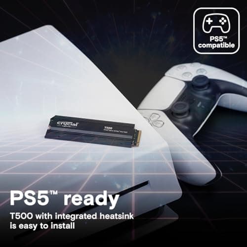 Crucial T500 2TB Gen4 NVMe M.2 Internal Gaming SSD with Heatsink, Up to 7400MB/s, PlayStation 5 Compatible + 1mo Adobe CC All Apps- CT2000T500SSD5