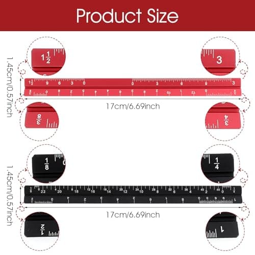 Prasacco 2 Pcs 6 Inch Architectural Scale Ruler, Small Engineer Scale Ruler Mini Scale Ruler Pocket Aluminium Metal Ruler for Architects Engineering Artists Draftsman Drawing Drafting