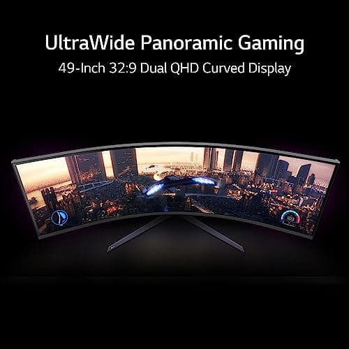 LG 49" UltraGear DQHD (5120x1440) Curved Gaming Monitor, 240Hz, 1ms, VESA DisplayHDR 1000, HDMI 2.1, DisplayPort, 4-Pole HP Out DTS HP:X, AMD FreeSync Premium Pro, Tilt/Swivel/Height Stand, Black
