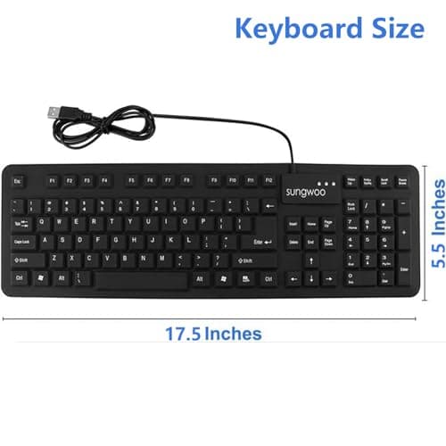 Sungwoo Foldable Silicone USB Wired Standard Waterproof Rollup Keyboard for PC Notebook Laptop, Full Size (Black)