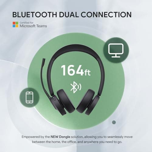 Yealink BH70 UC Wireless Bluetooth Headset with Microphone for Work, up to 35h Talking Battery, Teams UC Compatible Headsets for Computer Mobile, 147g Lightweight Headphone for Open Office 50m Range