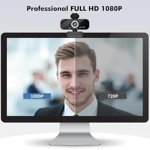 USB HD Webcam with Built-in Microphone and Rotatable Tripod, 1080P Video, Wide Angle Camera, Privacy Cover, for Desktop PC or Laptop Computer - 1（Black）
