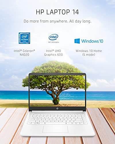 HP 14 Laptop, Intel Celeron N4020, 4 GB RAM, 64 GB Storage, 14-inch Micro-edge HD Display, Windows 10 Home, Thin & Portable, 4K Graphics, (14-dq0040nr, Snowflake White) (Renewed)