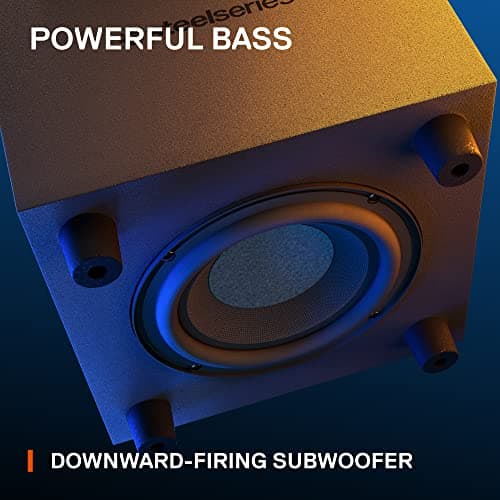 SteelSeries Arena 7 RGB Illuminated 2.1 Gaming Speakers with Powerful Bass, Subwoofer, and Bluetooth - Compatible with PC, PlayStation, Mobile - Black (Renewed)