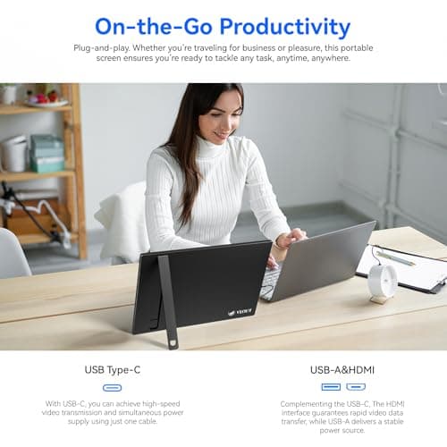 16" Portable Monitor, 1920×1200P IPS Laptop Screen with USB-C, HDMI Gaming Monitor with Kickstand, 0.3" Ultra-Slim for Travel/Office