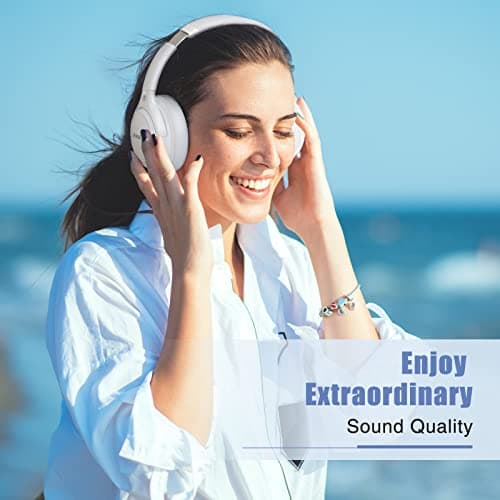 BERIBES Bluetooth Headphones Over Ear, 65H Playtime and 6 EQ Music Modes Wireless Headphones with Mic, HiFi Stereo Foldable Lightweight Headset, Deep Bass for Home Office Cellphone PC Etc.(White)