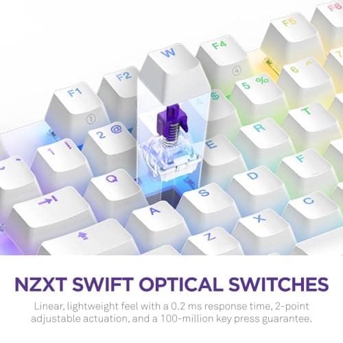 NZXT Function 2 Full-Size Wired Optical Gaming Keyboard - 8K Polling Rate - Linear Optical Switches - Adjustable Actuation - Double-Shot PBT Keycaps - RGB - Hot-Swappable - White