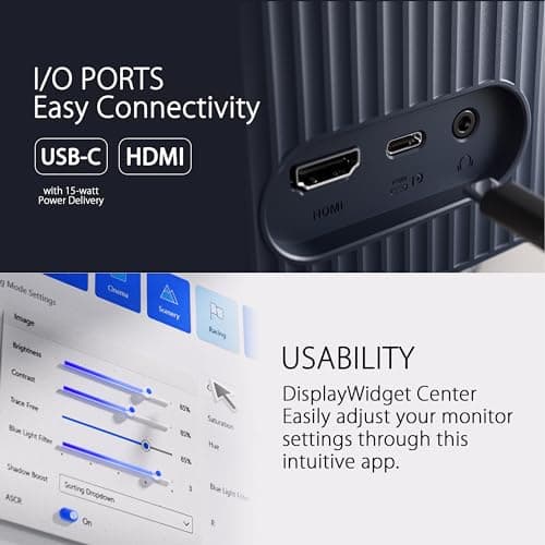 ASUS 27” 1080P Eye Care Monitor (VU279CFE-B) - Full HD, IPS, 100Hz, Adaptive-Sync, USB-C, Ambient Light Sensor, Height Adjustable, Cable Clip, EyeCare+ Technology, 3 Year Warranty, Quiet Blue Color