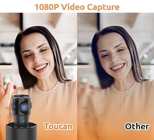 TOUCAN 360-Degree Video Conference Camera, 1080p HD Webcam with 4 Noise Reduction Mics, Speaker, AI Tracking, Works with Zoom, Google Voice, Microsoft Teams and More, for PC/Mac/Laptop/MacBook/Tablet