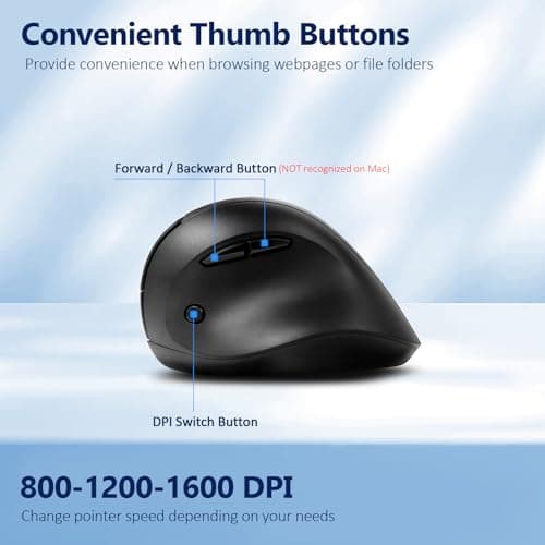 AUTLEY Ergonomic Mouse for Small Hands, 2.4GHz Optical Wireless Vertical Mouse, Less Noise, 800/1200/1600 DPI, 6 Buttons, Right Handed, for Laptop, PC, Computer, Mac, Black