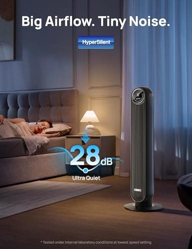Dreo Tower Fan for Bedroom, 25ft/s Velocity Quiet Floor Fan, 90° Oscillating Fans for Indoors with 4 Speeds, 4 Modes, 8H Timer, Standing Fans, Bladeless Fan, Black, Nomad One (DR-HTF007)