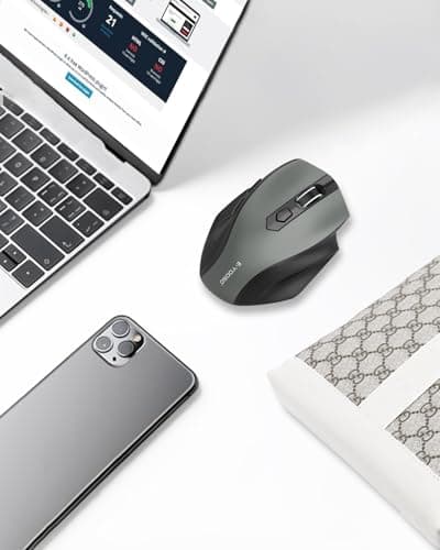 E-YOOSO Wireless Mouse, 2.4G USB Computer Mouse with 5 Levels 4000 DPI, 18 Months Battery Life, Ergonomic Grips, 6 Buttons Large Optical Mouse for Laptop, Mac, PC, Chromebook, Notebook (Gray)