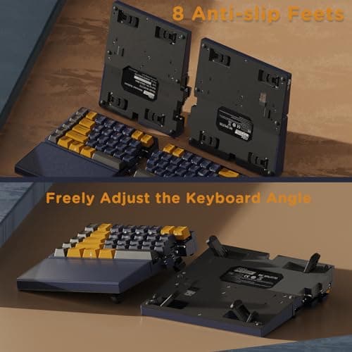 RK ROYAL KLUDGE RKS70 Ergonomic Split Keyboard, Wireless Gaming Keyboard with Bluetooth/2.4G/Wired, 75% RGB Hot Swappable Mechanical Keyboards Fixed Wrist Rest for Win/Mac, Black