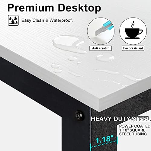 Aquzee Computer Desk with Shelves, 47" W x 23.6" D Gaming Desk with Hutch and Bookshelf, White Study Table for Bedroom Space Saving with 3 Tier Storage Shelf, Home Office Desk for Writing Work