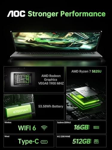 2025 Laptop with AMD Ryzen 7 5700U Processor(8C/16T, Up to 4.3GHz), 16.1“ FHD Display Laptop Computer with Backlit Keyboard, 16GB RAM 512GB NVMe SSD, WiFi 6, HDMI, USB3.2, Type-C, 53Wh Battery