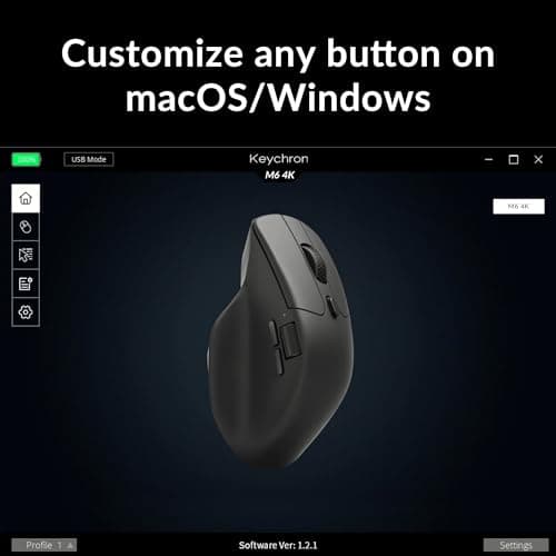 Keychron M6 4000 Hz Wireless Bluetooth 5.1/2.4 GHz/Wired Optical Mouse, Lightweight 78g Programmable PixArt 3395 Sensor with up to 26K DPI/ 650 IPS for Windows Mac Linux - Black