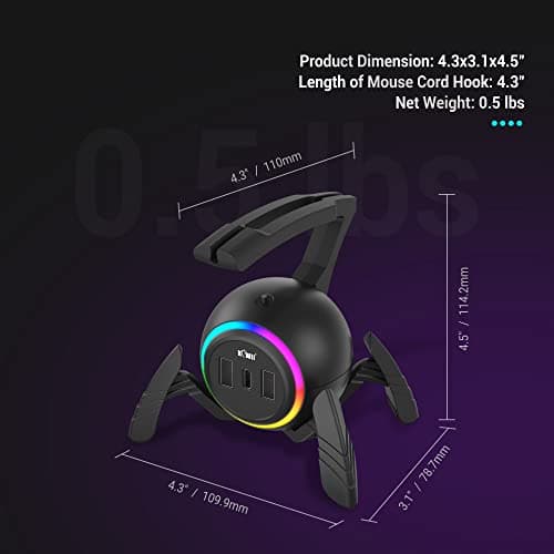 KIWIFOTOS Mouse Bungee RGB Gaming Mouse Cord Holder Controller, Upgraded Flexible Cable Management Smart RGB LED Lights 2 Port USB Hub & 1 Type-C, Spider Mouse Wire Holder