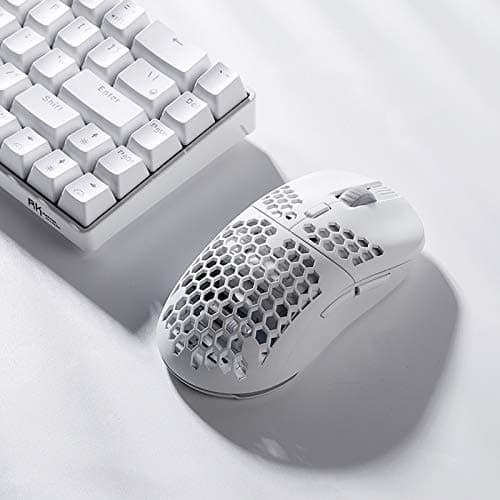 LTC WHM-001 Mosh Pit Wireless Gaming Mouse, 10,000 DPI 2.4Ghz/ Wired RGB Ambidextrous Mice w/Lightweight Honeycomb Shell, Ergonomic Shape for Right or Left Hand Use, for PC/Mac/Laptop, White