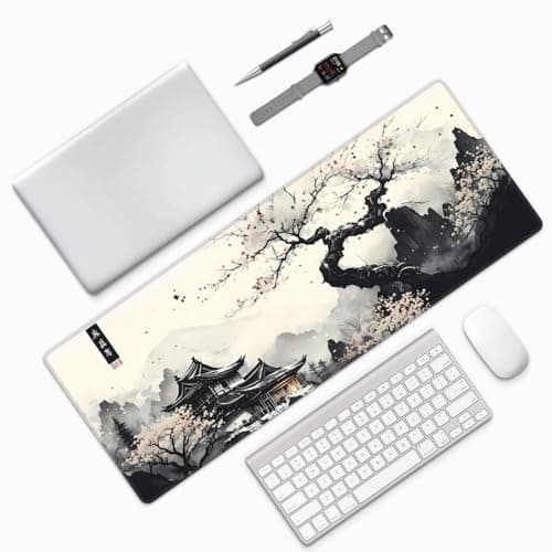 Japanese Mouse Pad, Large Japanese Desk Mat, XL Anime Gaming Keyboard Mat, Non-Slip Rubber Base, Big Extended Desk Protector for Home Office, 31.5”x11.8”