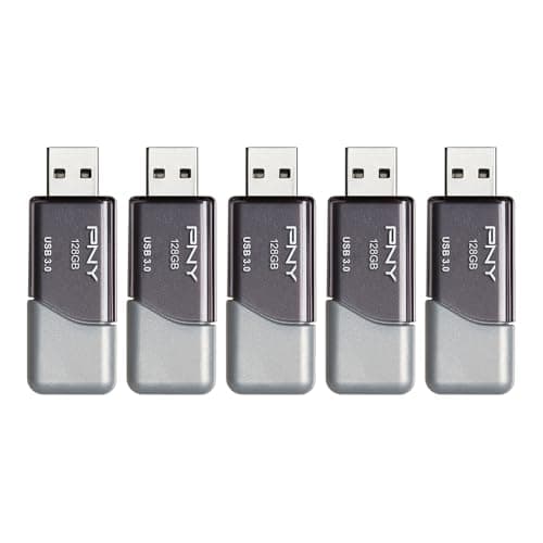 PNY 128GB Turbo Attaché 3 USB 3.0 Flash Drive 5-Pack – Grey, P-FD128X5TBOP-MP, 100MB/s, Light-Weight Durable - Data Storage and Transfer
