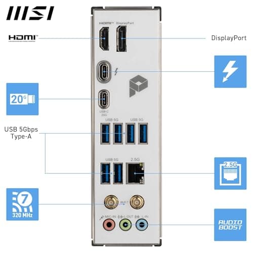 MSI PRO Z890-S WiFi White Motherboard, ATX - Supports Intel Core Ultra Processors (Series 2), LGA 1851 - DDR5 Memory Boost (8600+ MT/s OC), PCIe 5.0 x16 & 4.0 x16, M.2 Gen5, Wi-Fi 7, 2.5G LAN