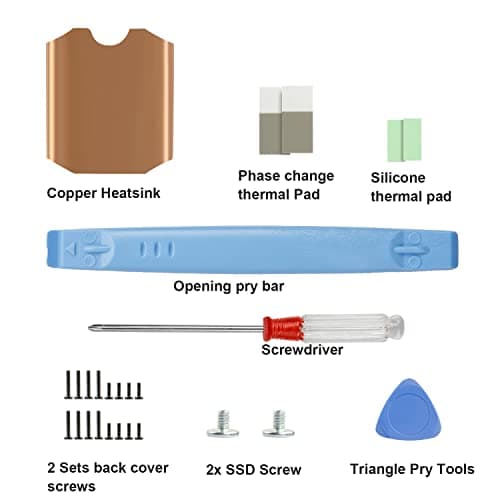 Heatsink Thermal Pad for Steam Deck SSD, M.2 2230 NVME SSD Copper Heat Sink Cooling Thermal Pastes Back Cover Opening Tools Back Screws Replacements Screwdriver Repair Kit for Stream Deck SSD