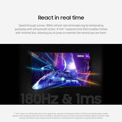 SAMSUNG 32-Inch Odyssey G50D Series QHD Fast IPS G-Sync Compatible Gaming Monitor, 1ms, VESA DisplayHDR 400, 180Hz, AMD FreeSync, Adjustable Stand, Eye Saver Mode, LS32DG502ENXZA, 2024