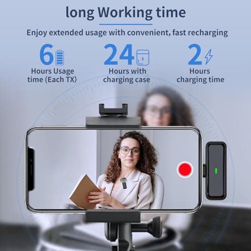 Wireless Microphone for iPhone Android with Charging Case - USB C Lavalier Phone Microphone for Video Recording Noise Cancelling Clip On Mini Mics Intuitive Battery Display
