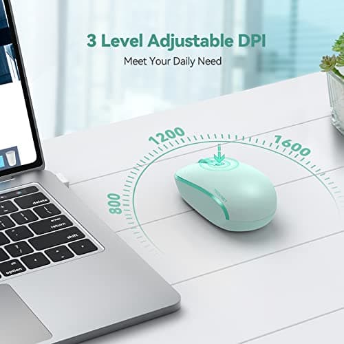 TECKNET Wireless Mouse for Laptop, 2.4G Quiet Computer Mouse with USB Receiver, 4 Buttons Portable Cordless Mice for Chromebook, Laptop, PC, Mac, 800/1200/1600 DPI - Mint Green