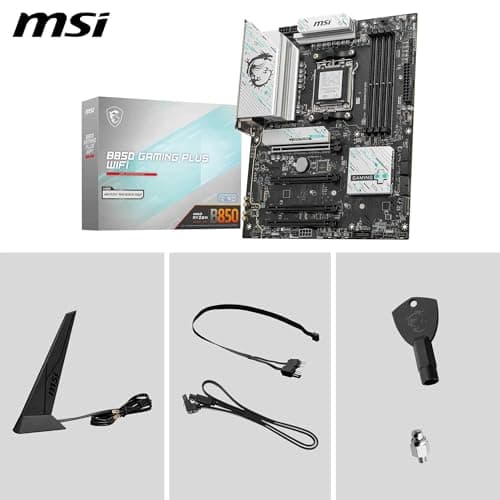 msi B850 Gaming Plus WiFi Motherboard, ATX - Supports AMD Ryzen 9000/8000 / 7000 Processors, AM5 - DDR5 Memory Boost 8200+ MT/s (OC), PCIe 5.0 x16 & 4.0 x16, M.2 Gen5, Wi-Fi 7, 5G LAN
