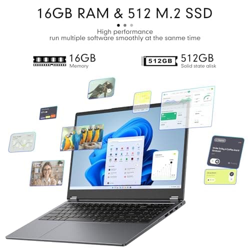 EYY 2 in 1 Laptop Computer, 15.6" 16GB DDR4 512GB SSD Touchscreen Notebook, AMD Ryzen R3 3200U(Up to 3.5 GHz), Radeon Vega 3, 1920x1080 FHD Display, Windows 11 Pro, Wifi, BT5.1 RJ45, Blacklit Keyboard