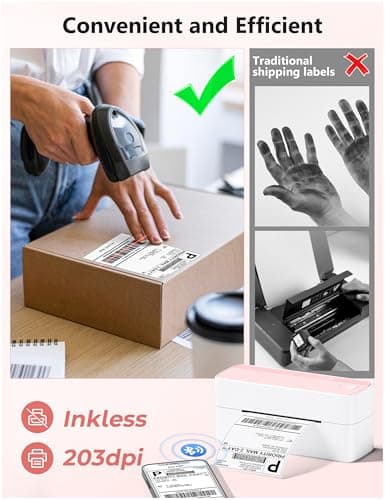 Phomemo Bluetooth Thermal Label Printer, 241BT 4X6 Wireless Shipping Labels Printer for Small Business, Pink Label Printers for Shipping Package, Compatible with iPhone, Android, Amazon, Shopify, USPS