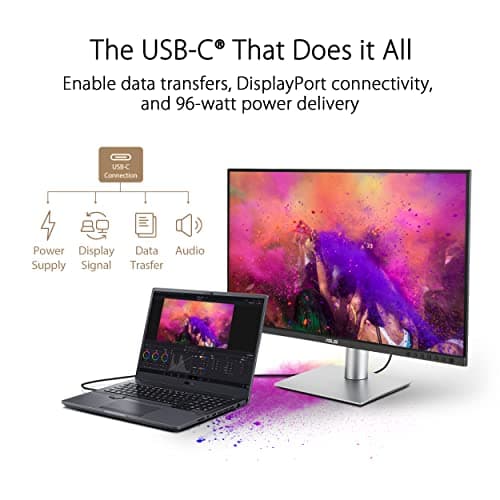 ASUS ProArt Display 27” 4K HDR Professional Monitor (PA279CRV) - IPS, UHD (3840 x 2160), 99% DCI-P3/Adobe RGB, ΔE < 2, Calman Verified, USB-C PD 96W, DisplayPort, Daisy-Chain, Ergonomic, 3yr Warranty