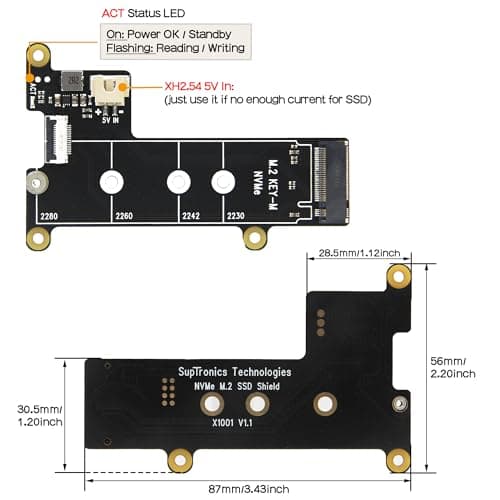 Geekworm X1001 PCIe to M.2 HAT Key-M NVMe SSD PIP PCIe Peripheral Board for Raspberry Pi 5 Support M.2 2230/2242/2260/2280 SSD