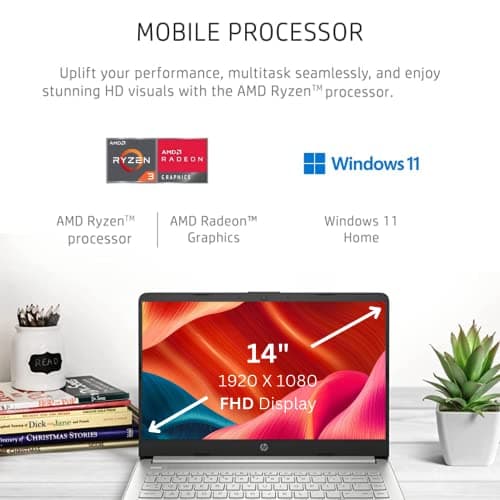 HP 2023 14 Laptop 14" FHD Display, 16GB RAM, 1TB SSD, AMD Ryzen 3 Processor Upto 3.5GHz, Type-C, HDMI, Fast Charge, 10 Hrs Long Battery Life, Windows 11 (Renewed)