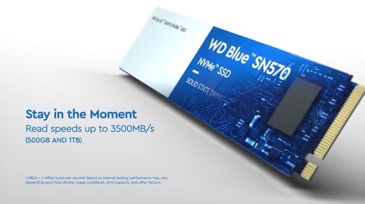 Western Digital 500GB WD Blue SN570 NVMe Internal Solid State Drive SSD - Gen3 x4 PCIe 8Gb/s, M.2 2280, Up to 3,500 MB/s - WDS500G3B0C