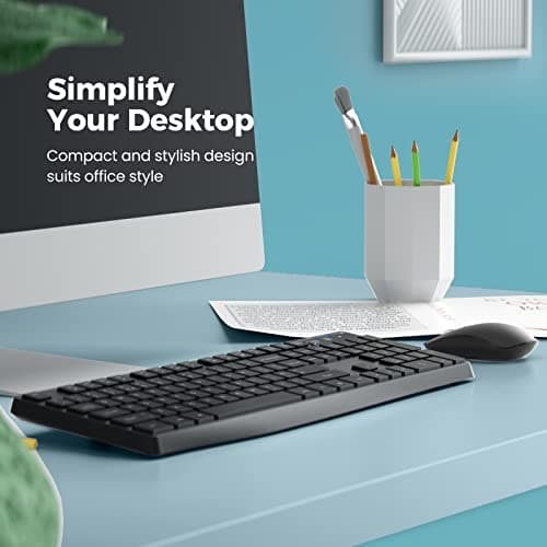 Wireless Keyboard and Mouse Combo, Lovaky 2.4G Full-Sized Ergonomic Keyboard Mouse, 3 DPI Adjustable Cordless USB Keyboard and Mouse, Quiet Click for Computer/Laptop/Windows/Mac (1 Pack, Black)