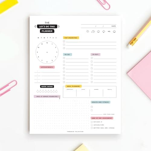ThreeKin Let's Do This Daily Planner - 8.5"x11", 50 Tear-Off Sheets, Motivational Design, Goal Setting, Time Management, To-Do Lists, Productivity Organizer, Perfect for Home, Office, Students, Work