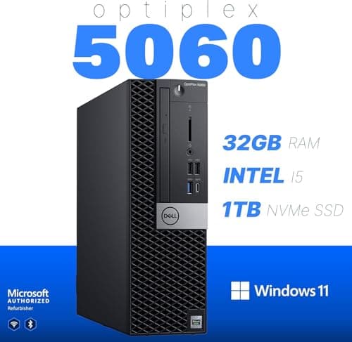 Dell Workstation 5060 PC Computer, Intel i5-8500, Editing/Design Nvidia Quadro P620, Crucial 32GB RAM, 1TB NVMe M.2, Windows 11 Pro, WiFi, Cherry Keyboard & Mouse, Office Desktop Computers (Renewed)