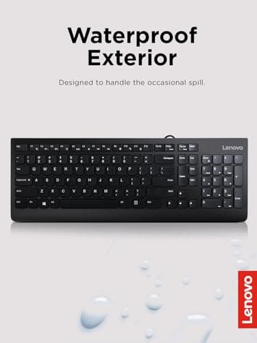 Lenovo 300 USB Keyboard, Wired, Adjustable Tilt, Ergonomic, Windows 7/8/10, GX30M39655, Black
