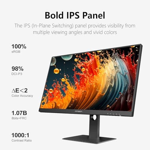 INNOCN 27 Inch 4K Monitor Computer UHD 3840 x 2160 LCD IPS Display, HDR400, USB C 65W, DP, HDMI, PC Monitor for Mac Laptop, 1.07B+ Colors, Built-in Speakers, Pivot/Height Adjustable Stand, Black