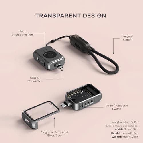 Satechi M.2 NVMe Mini SSD Enclosure with 10Gbps Transfer Speed, Up to 2TB SSD Storage, Active Auto Cooling, Compact and Portable USB C Case, Supports NVMe 2230 SSDs, (SSD Not Included)