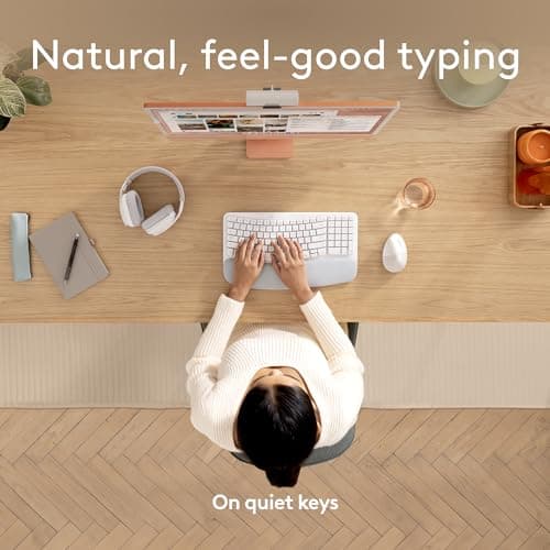 Logitech Wave Keys for Mac, Wireless Ergonomic Keyboard with Cushioned Palm Rest, Comfortable Natural Typing, Bluetooth Keyboard, Easy-Switch, Optimized for Mac, Apple, iPad - Off White