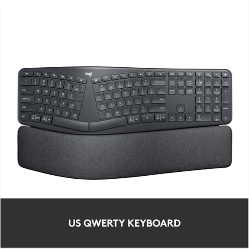 Logitech ERGO K860 Wireless Ergonomic Keyboard - Split Keyboard, Wrist Rest, Natural Typing, Stain-Resistant Fabric, Bluetooth and USB Connectivity, Compatible with Windows/Mac, Black
