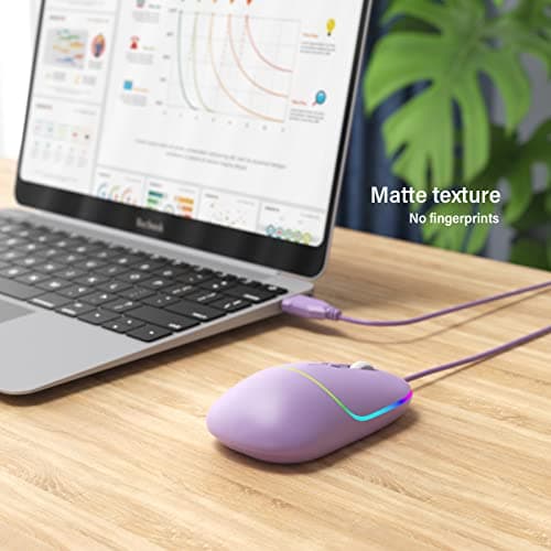 Gaming Mouse, USB Computer Mouse Wired with RGB Backlit, 4 Adjustable DPI up to 6400, Ultra Silent, Optical Computer Mice with Ergonomic Design, for Laptops PC Windows (Purple)