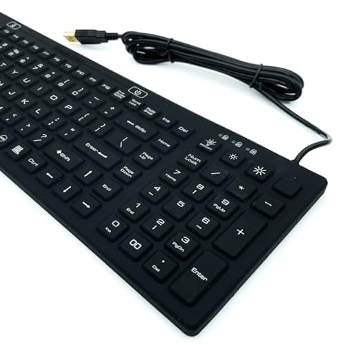 DS International DSI LED Backlit Keyboard with Number Pad - Industrial IP68 Waterproof Rugged Silicone IKB106BL